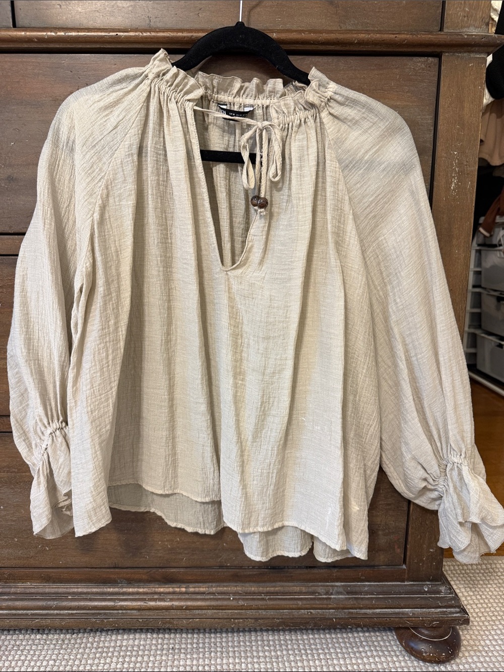 Zara boho Peasant Blouse - beige Lightweight Women's Top M